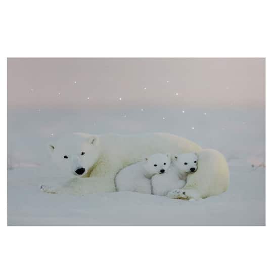 Fiber Optic Mama Polar Bear & Cubs Canvas Wall Art